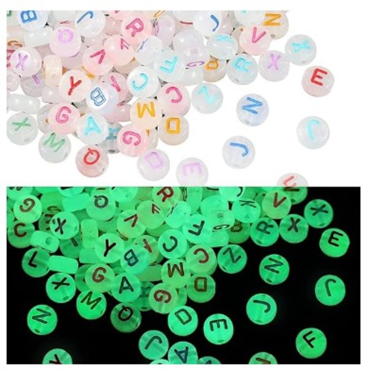 Glow in the Dark Beads, Acrylic Alphabet Beads, 4x7mm Colourful Letter Beads for Bracelet Necklace Jewellery Making Supplies, 500 pieces